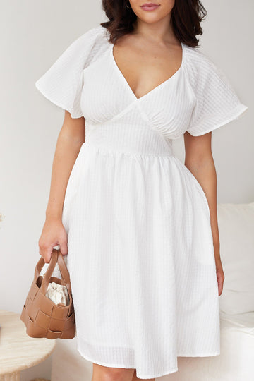  Elegant White V neck Dress